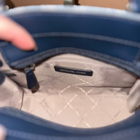 Michael Kors Hamilton Small Logo Embossed Washed Denim Satchel - Picture 8 of 10